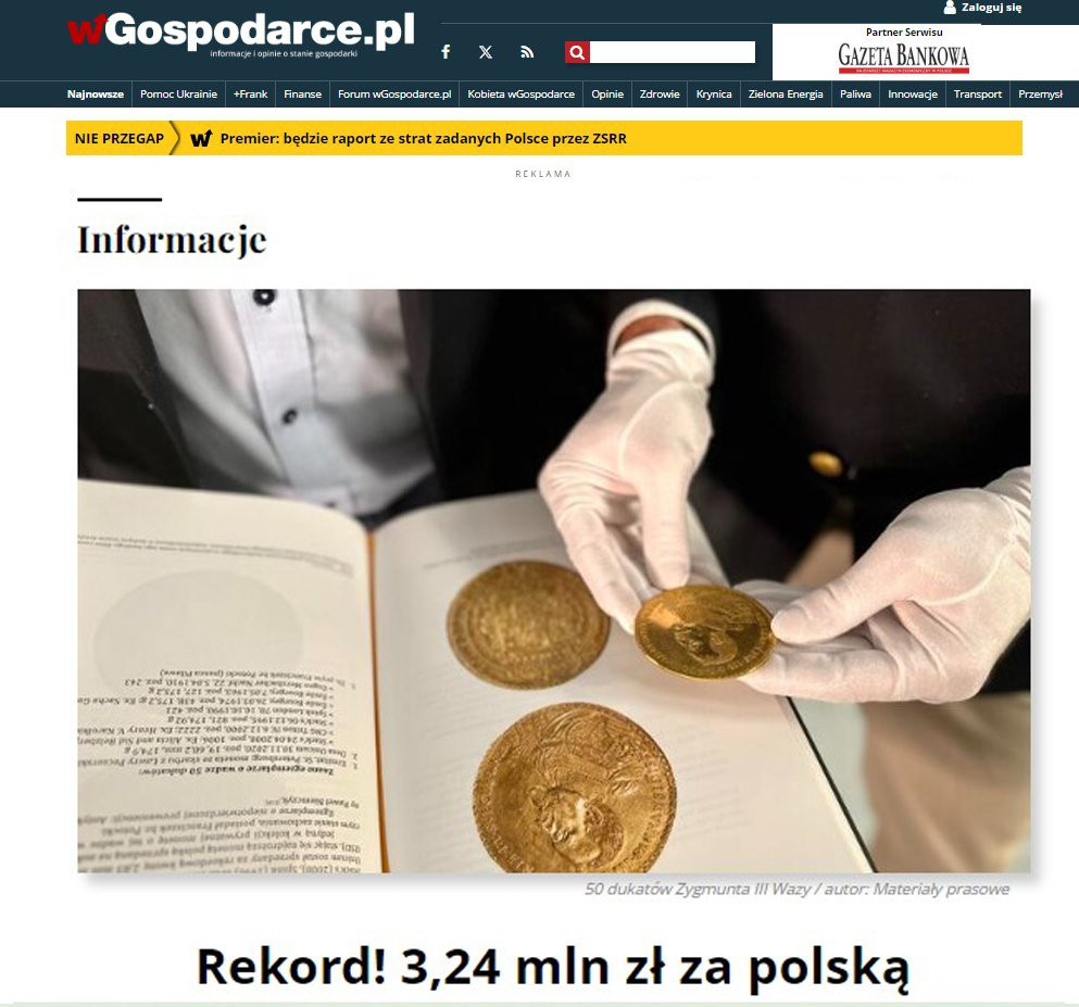 Rekord! 3,24 mln zł za polską monetę